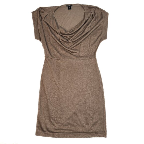 Ann Taylor Metallic Gold Sheen Brown Sheath Midi Dress Size SP - NWOT - Picture 3 of 5